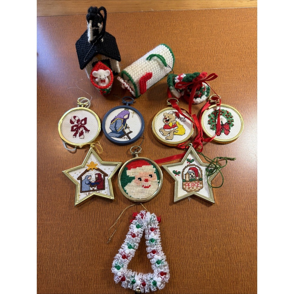 Vtg Lot 12 Needlecraft Christmas Ornaments Handmade 1970's-80's